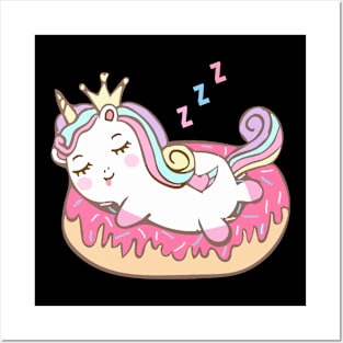 Cute Unicorn Lies On Donut Posters and Art